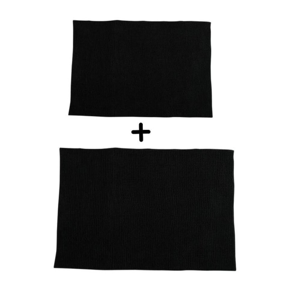 Lot de 2 Tapis de bain Microfibre CHENILLE Noir 40x60 et 60x90cm MSV