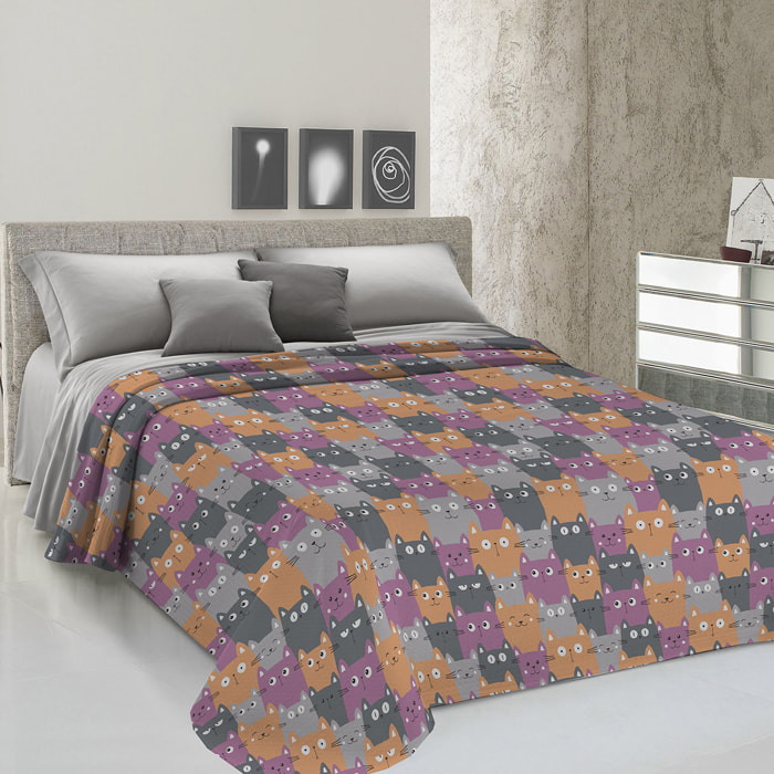 Copriletto di cotone happycat arancio 100% cotone