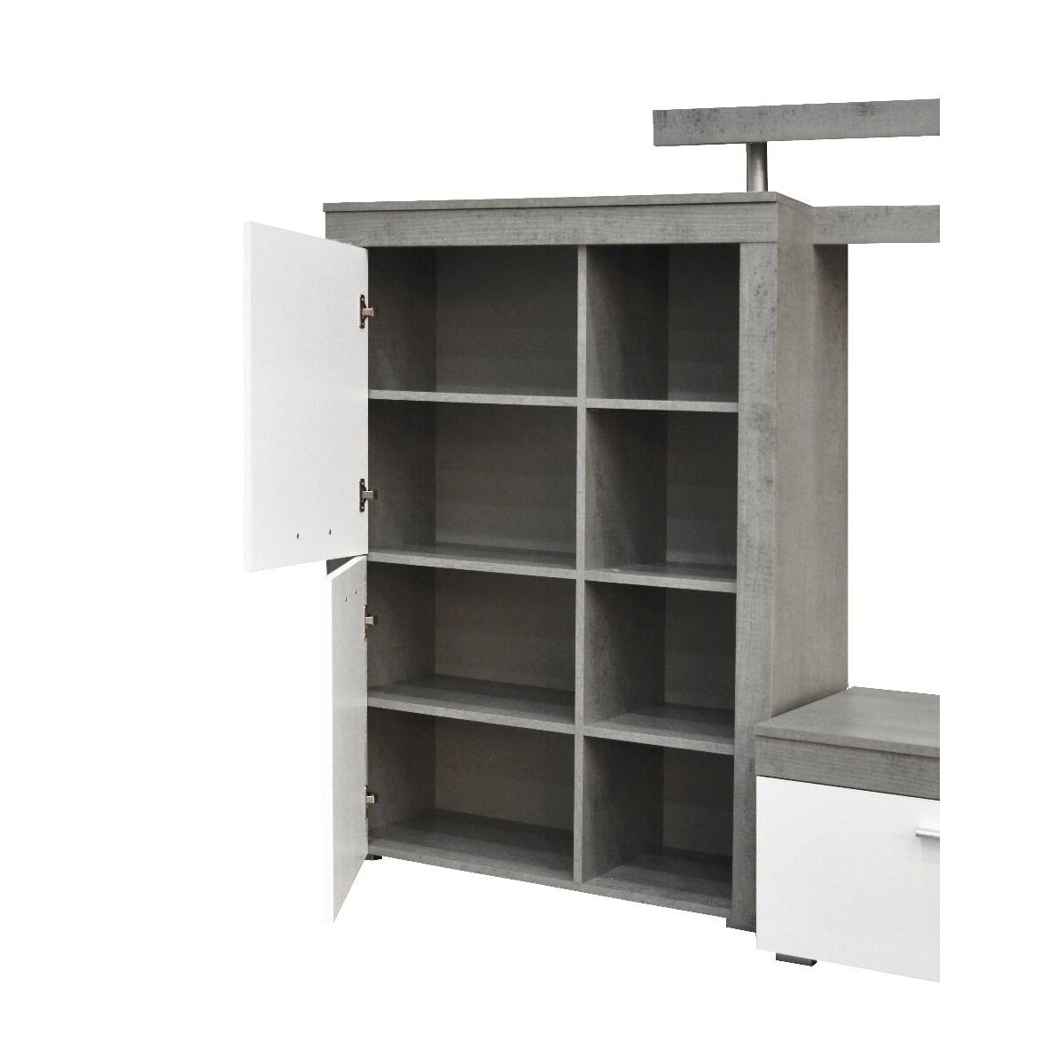 Parete Attrezzata Da Soggiorno Salotto Moderna Con Ante Mensole Vani A Giorno Vetrinetta Mobile TV Design Moderno 293x193x50 Cm Bianco Grigio Cemento