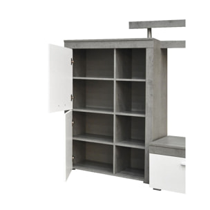 Parete Attrezzata Da Soggiorno Salotto Moderna Con Ante Mensole Vani A Giorno Vetrinetta Mobile TV Design Moderno 293x193x50 Cm Bianco Grigio Cemento