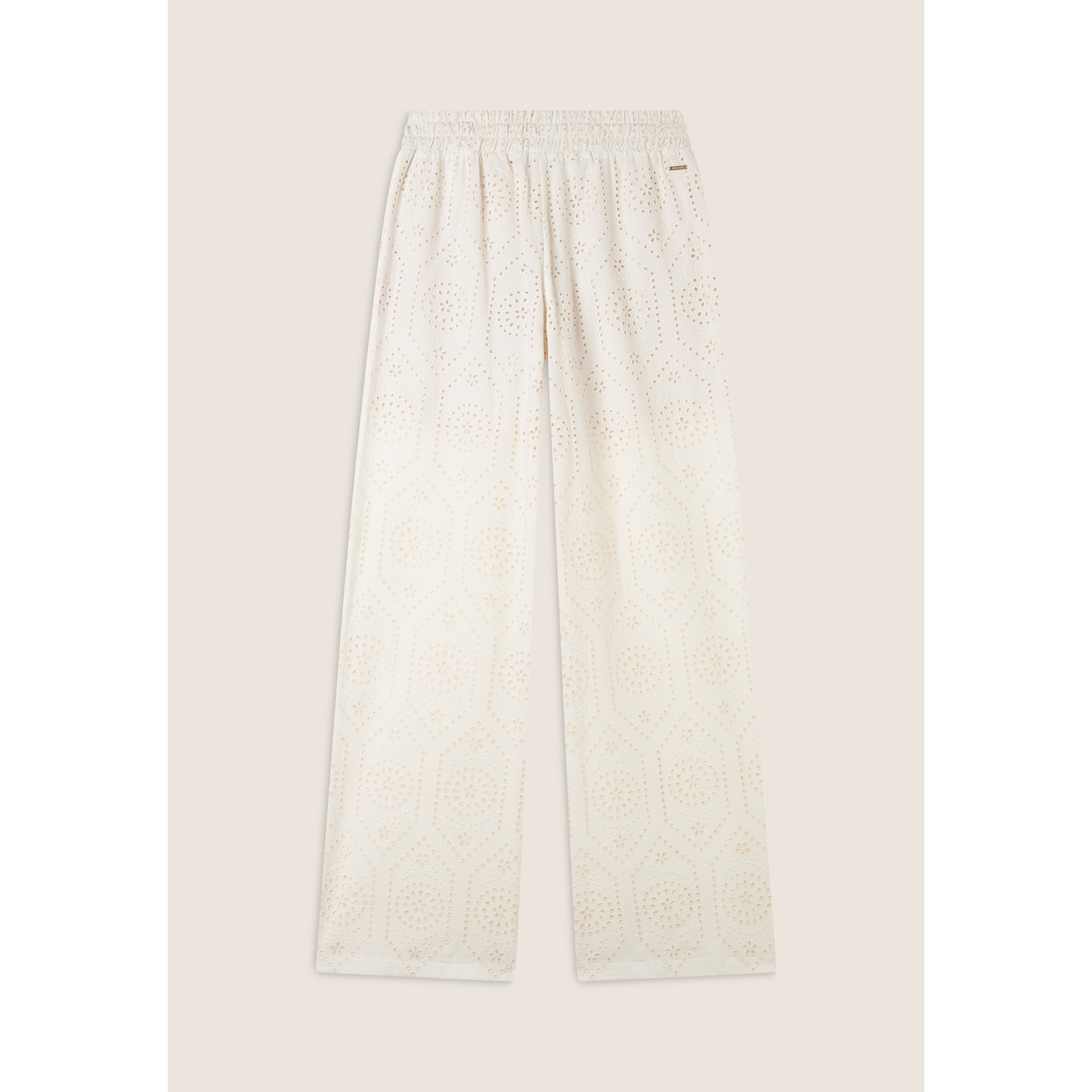 Pantaloni in mussola doppiati in cotone ricamato Sangallo