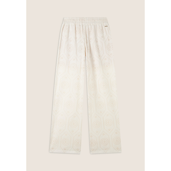 Pantaloni in mussola doppiati in cotone ricamato Sangallo