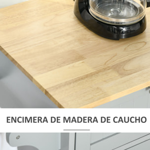 Isla de Cocina Carro de Cocina con Ruedas Carrito de Servicio Multiusos con 2 Cajones 3 Puertas Estantes Ajustables y Barra Colgante para Comedor 121x46x91 cm Gris