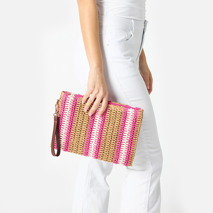 Pochette donna mare fucsia in raffia