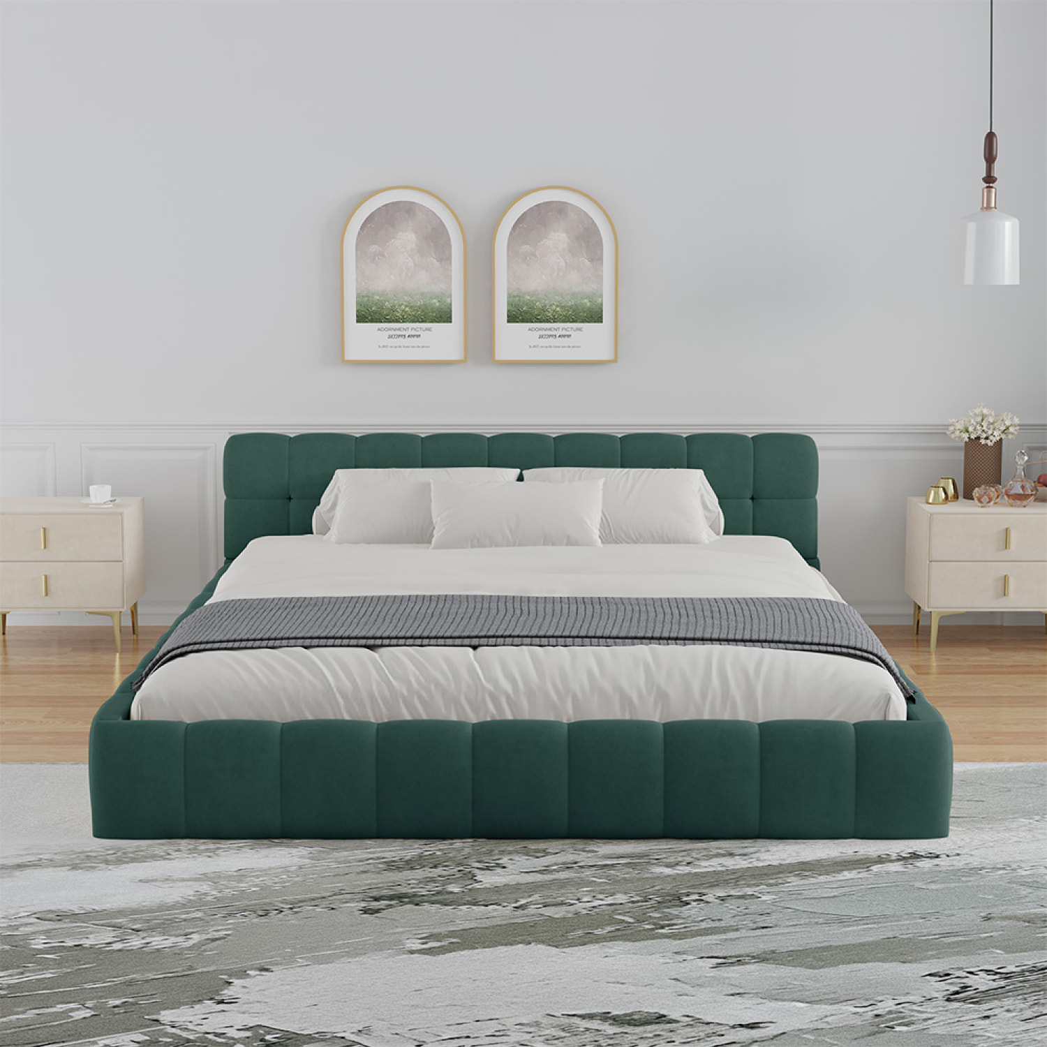 Lit nuage 160x200cm en velours vert PRINCETON