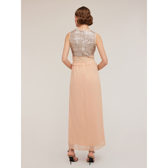 Motivi - Vestito lungo a peplo con corpino full paillettes - Rosa