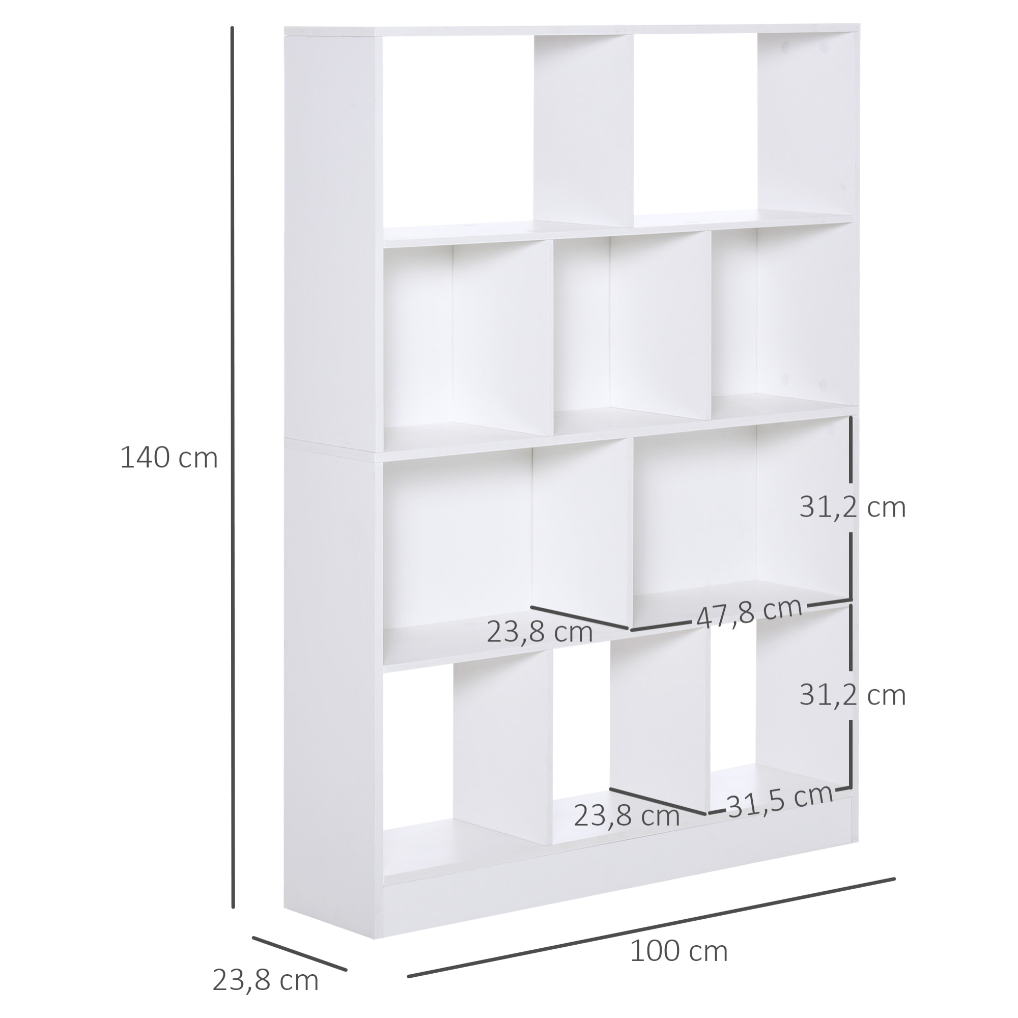 Estantería Librería de 4 Niveles con 10 Compartimentos Multiusos 100x23,8x140 cm