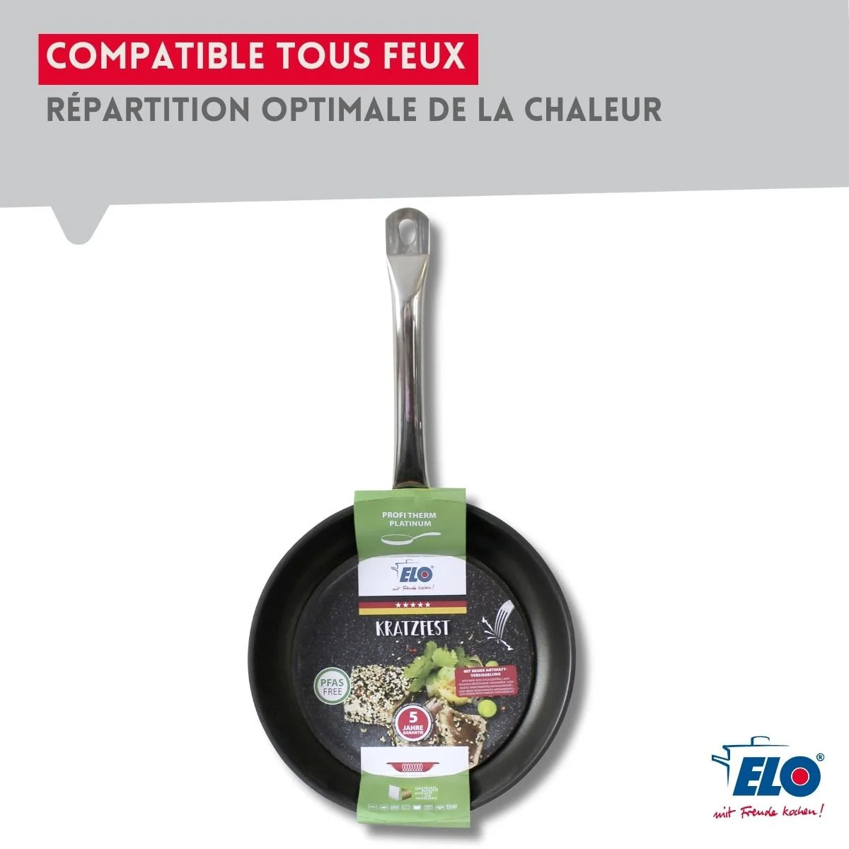 Set de 3 Poêles 24, 28 et 32 cm céramique sans PFAS Profi Therm Platinum Elo