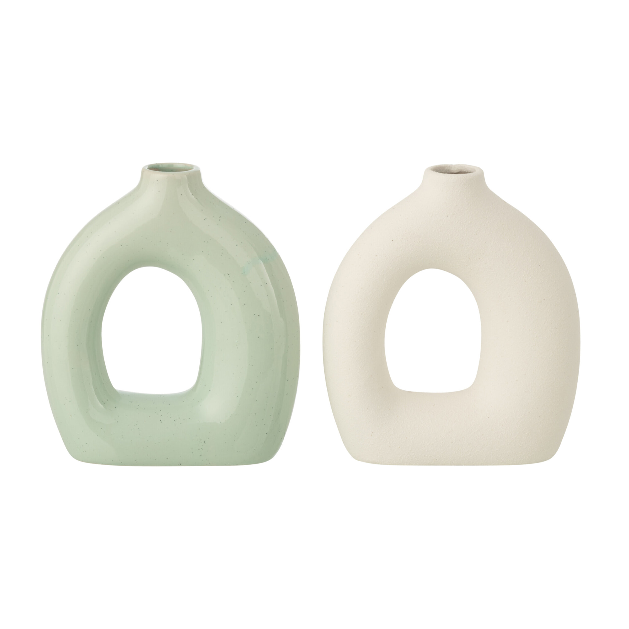 J-Line Vase Lisa Rond - porcelaine - vert clair/blanc - medium - 2 pièces