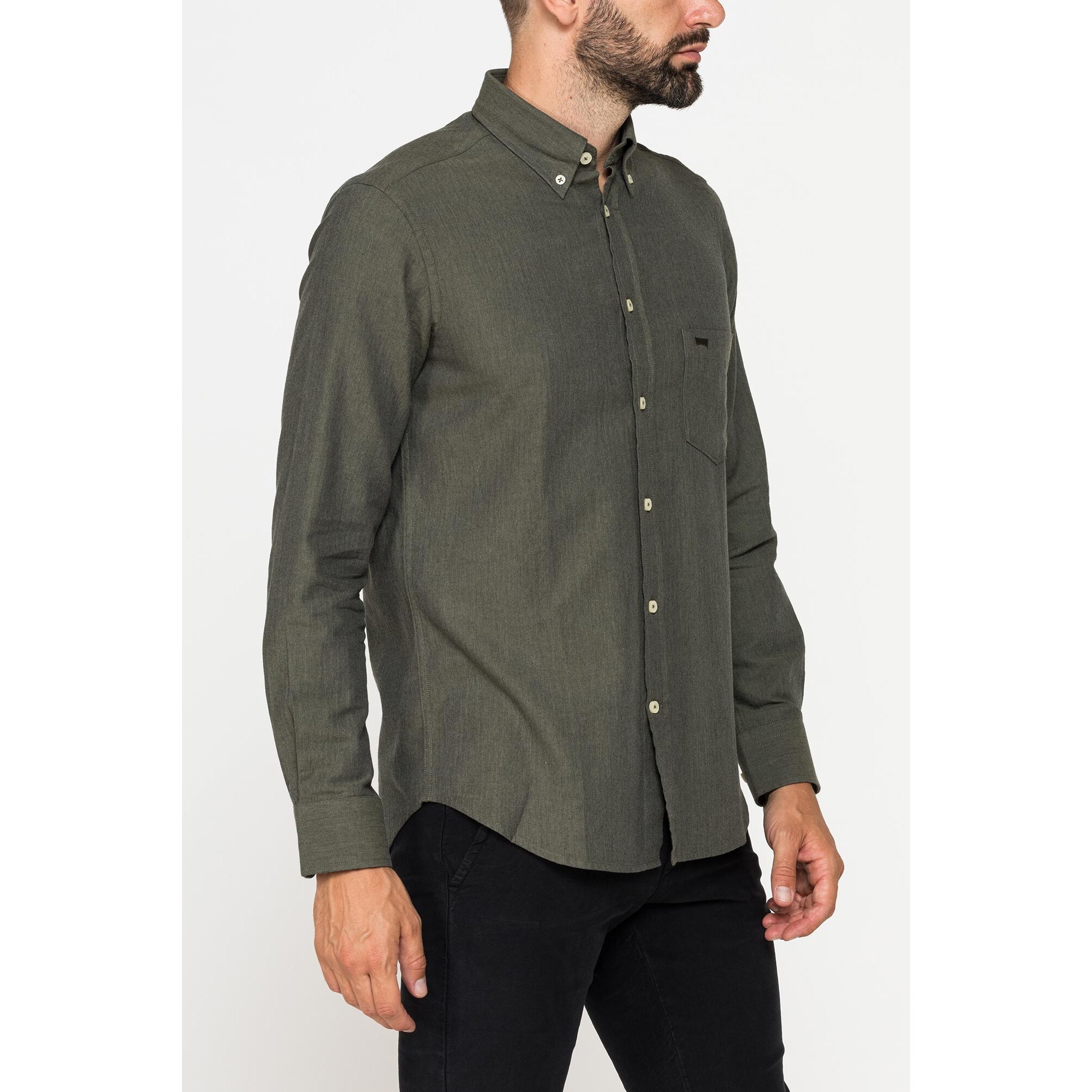 CAMICIA DI FLANELLA IN COLORI TINTA UNITA CON TASCHINO