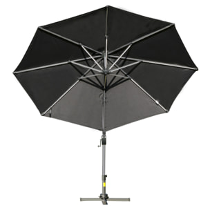 Parasol déporté octogonal parasol LED inclinable pivotant manivelle piètement acier dim. Ø 3 x 2,48H m gris