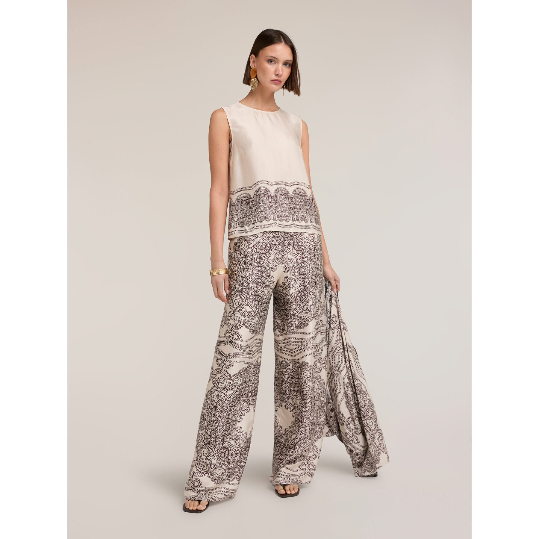 Motivi - Top de raso estampado paisley - Blanco