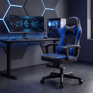 Silla gaming reclinable y con altura ajustable en negro y azul Raptor Negro - Azul