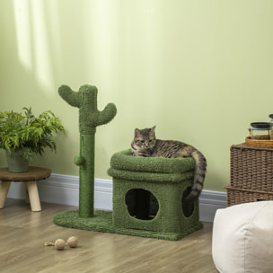 Árbol Rascador de Cactus para Gatos Altura 67 cm con Cama Caseta Poste Bola