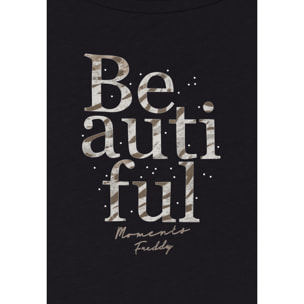 Canotta con fondo svasato e grafica con borchie