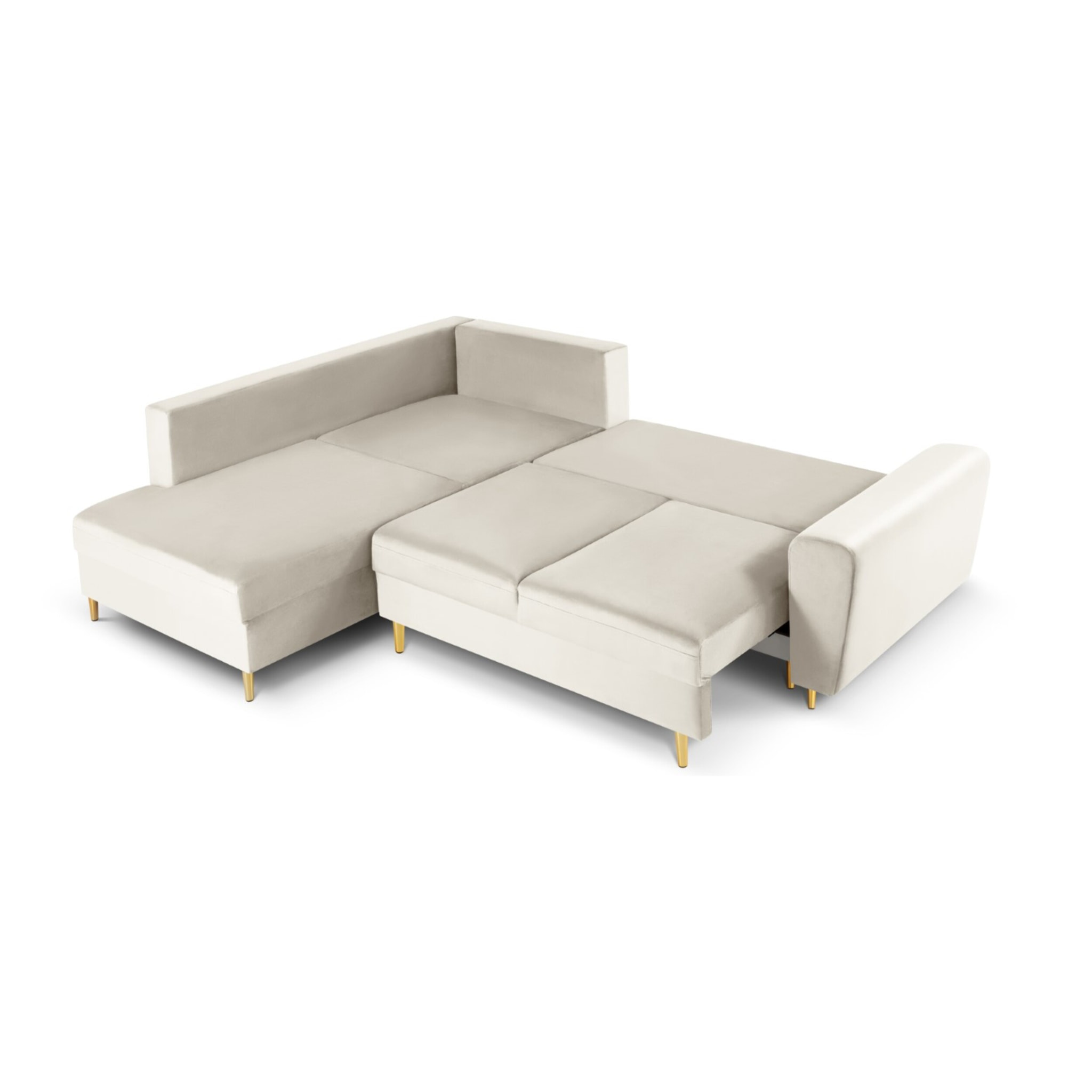Canapé d'angle gauche convertible avec coffre de rangement "Kyoto" 5 places en velours beige clair