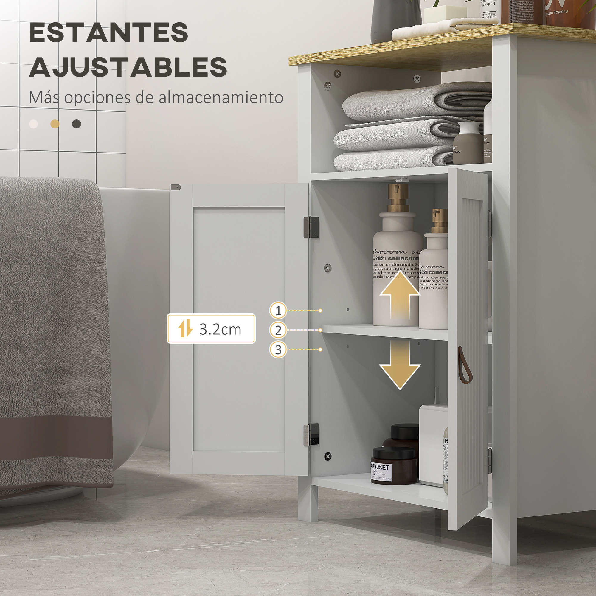 Mueble de Baño Armario de Baño con 2 Puertas Compartimento Abierto y Estantes Ajustables Mueble Auxiliar de Baño Moderno 60x30x80,5 cm Blanco