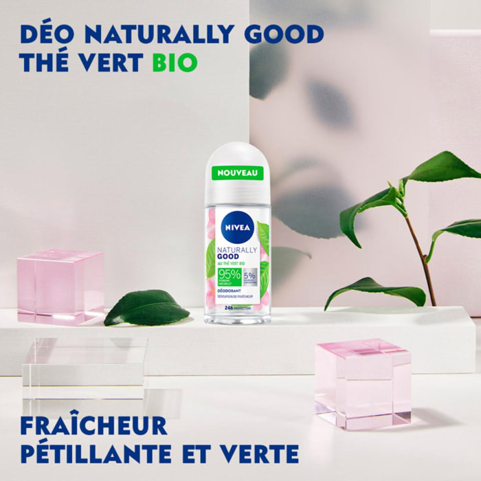 Pack de 3 - NIVEA - Déodorant Bille Femme Green Tea Bio Naturally Good 50ml
