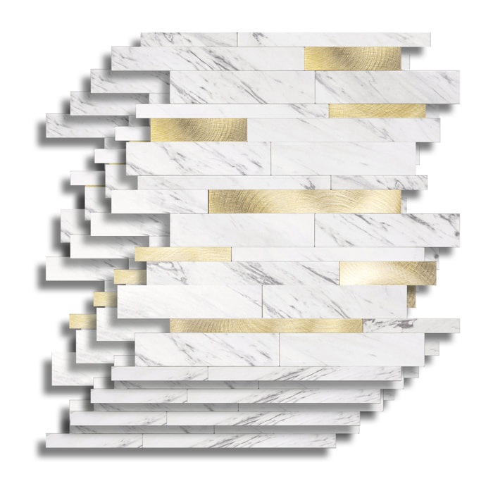 Crédence adhésive murale 3D motif lamelles 4 pièces - Blanc