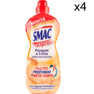 4x Smac Express Detergente Liquido per Pavimenti e Superfici in Parquet e Cotto - 4 Flaconi da 1 Litro