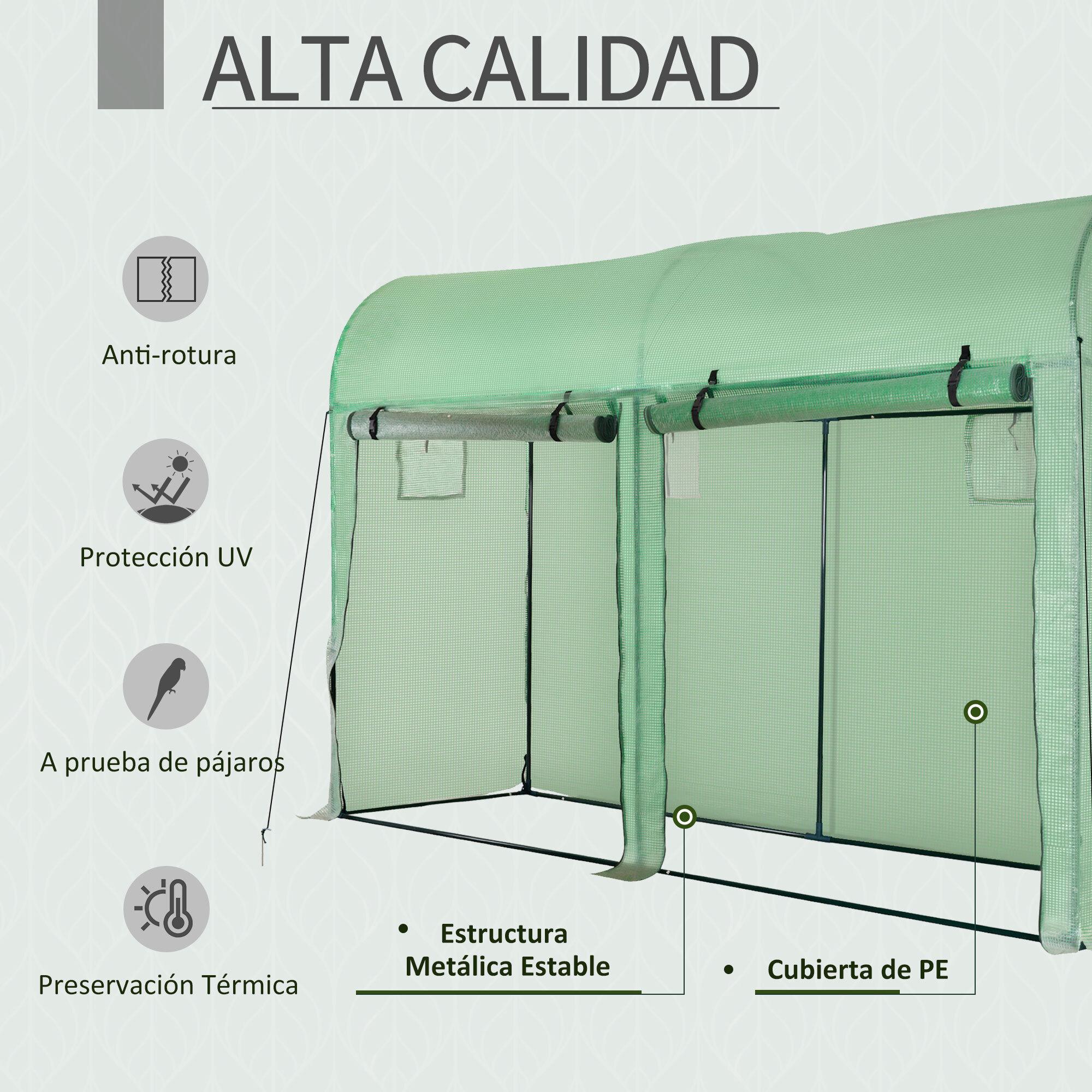 Invernadero Caseta de Jardín Tipo Túnel con 4 Ventanas para Cultivos Plantas