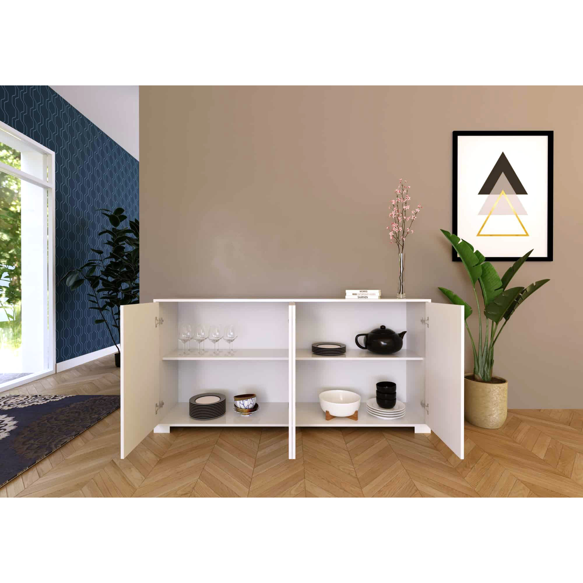 Aparador bajo 4 puertas 172x40x83 Lumina blanco brillante