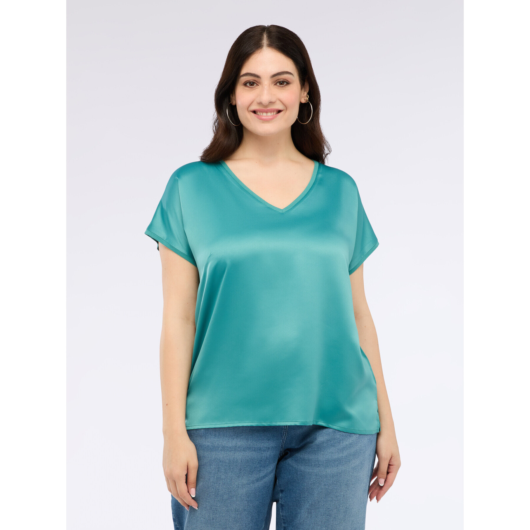 Fiorella Rubino - Camiseta bimatérica con escote en V - Petrol Blue