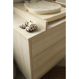 Commode à langer 3 tiroirs sur pieds - décor bois hêtre cendré