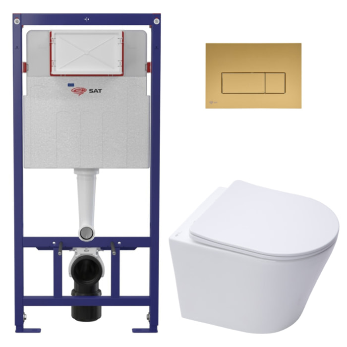 Pack WC bâti ECO 2L Swiss Aqua Technologies + WC suspendu sans bride Swiss Aqua Technologies + plaque or mat (STESTINWR06-FR)