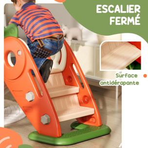 Toboggan pliable enfant 12-36 mois - panier basket, balle inclus - usage intérieur extérieur - HDPE orange beige