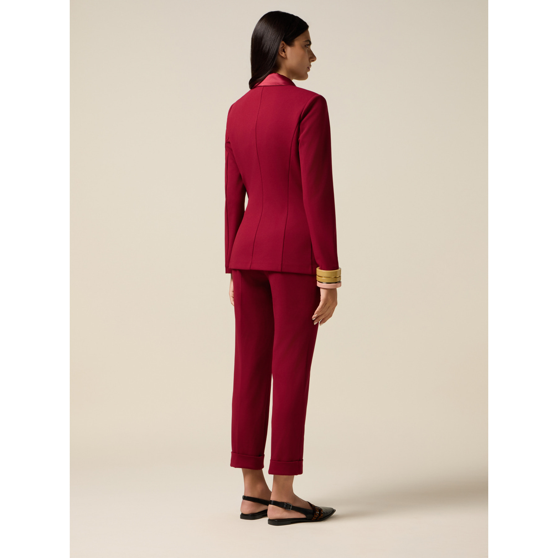 Oltre - Blazer cruzado con botones forrados - Burgundy