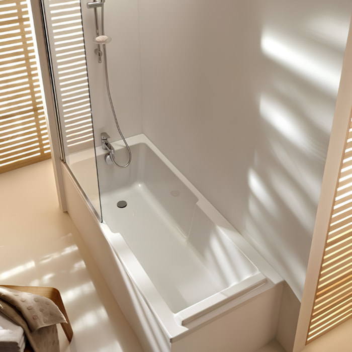 Mitigeur baignoire Aleo+ + pommeau de douche Shift+ carré + flexible de douche métal