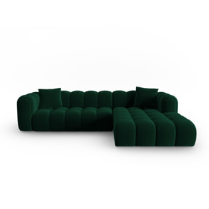 Canapé d'angle droit modulable "Clotilde" 4 places en velours vert bouteille