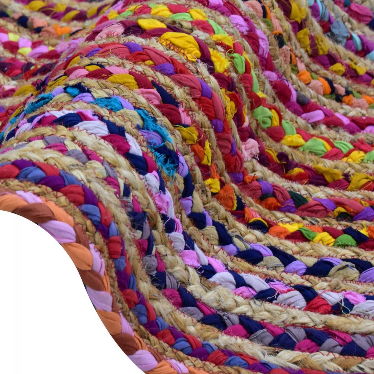 Tapis rond fait à la main en tissu recyclé motif ethnique DECU