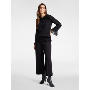 Elena Mirò - Camiseta con flecos en la parte inferior de las mangas. - Negro