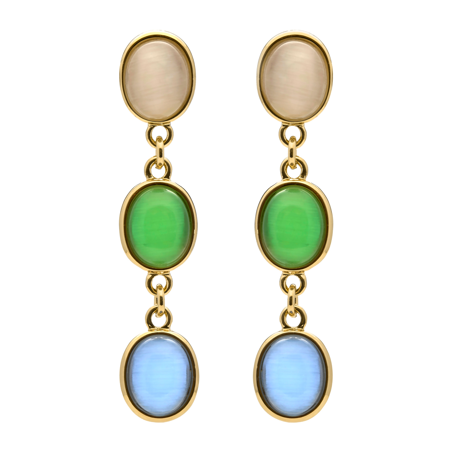Pendientes de Ojo de Gato Multicolor acabado en oro amarillo 18k