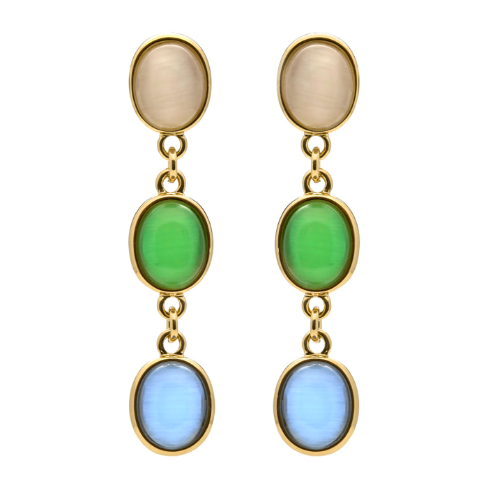 Pendientes de Ojo de Gato Multicolor acabado en oro amarillo 18k