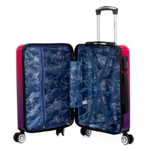 Valigia cabin trolley in PP resistente agli urti. Chiusura numerica, 4 ruote doppie estraibili e girevoli a 360°.