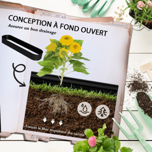 Carré potager de jardin dim. 240L x 62l x 30H cm modulable tôle d'acier ondulée noir