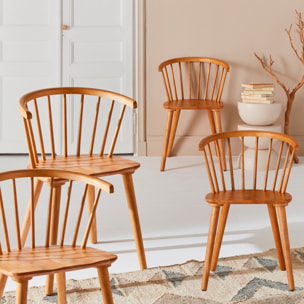 Lot de 4 chaises naturelles à barreaux en bois et contreplaqué. Paula. L 51 x P 53 x H 75cm