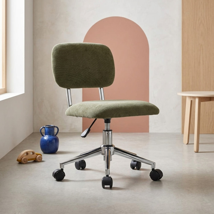 Chaise de bureau enfant à roulettes ajustable tissu chenille AMORY KID