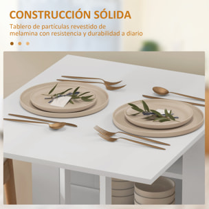 Mesa Plegable con Alas Abatibles Mesa de Comedor Plegable Mesa de Cocina con 2 Ruedas y Estantes Estilo Moderno 120x60x75 cm Blanco