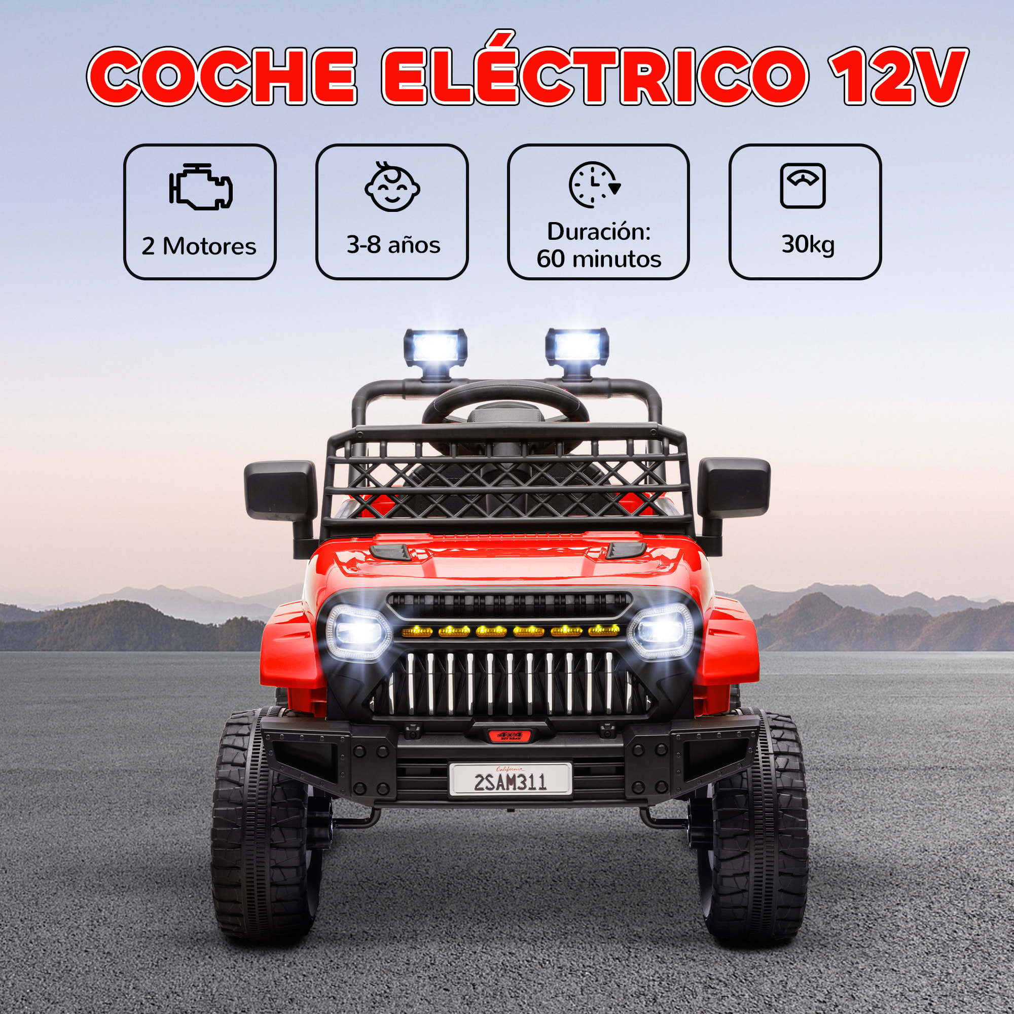 Coche Eléctrico para Niños de +3 Años Coche Eléctrico Infantil Coche de Batería 12V con Mando a Distancia Velocidad Ajustable USB Faros Bocina Rojo