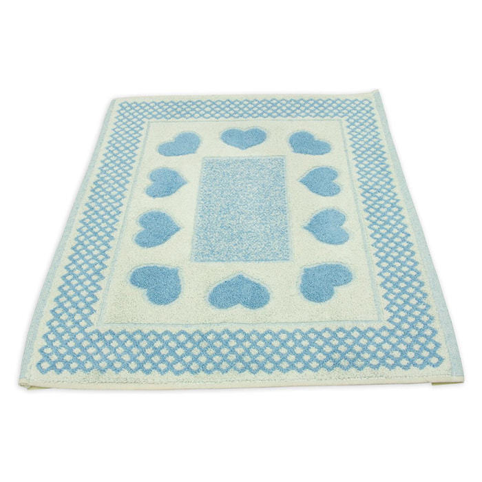 Tappeto Bagno Rettangolare Con Cuori Love Azzurro