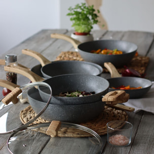 Poêle en aluminium effet pierre 28cm - tous feux CANNELLE