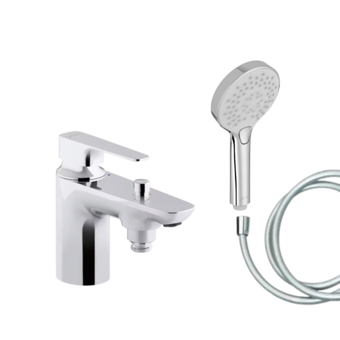 Mitigeur baignoire Aleo+ + pommeau de douche Metro + flexible de douche lisse