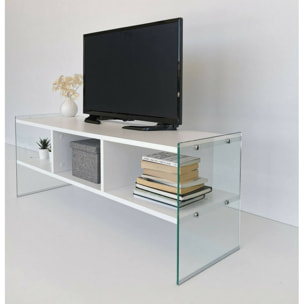 Mobile porta TV Dbennace, Credenza da soggiorno, Armadio basso per TV, Base parete attrezzata, 120x35h45 cm, Bianco