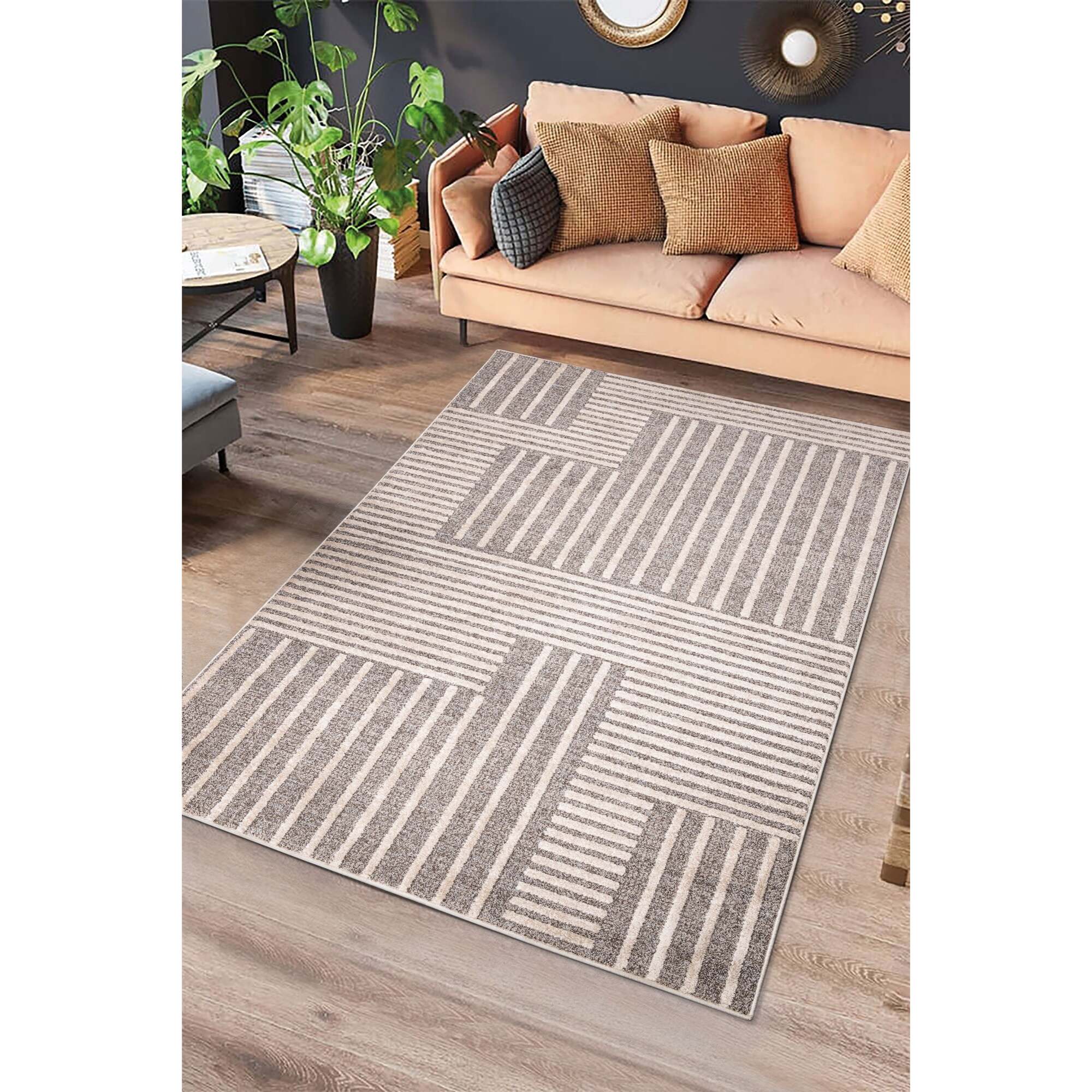 PAULA Alfombra geomÃ©trica con relieve en beige, varias medidas disponibles.