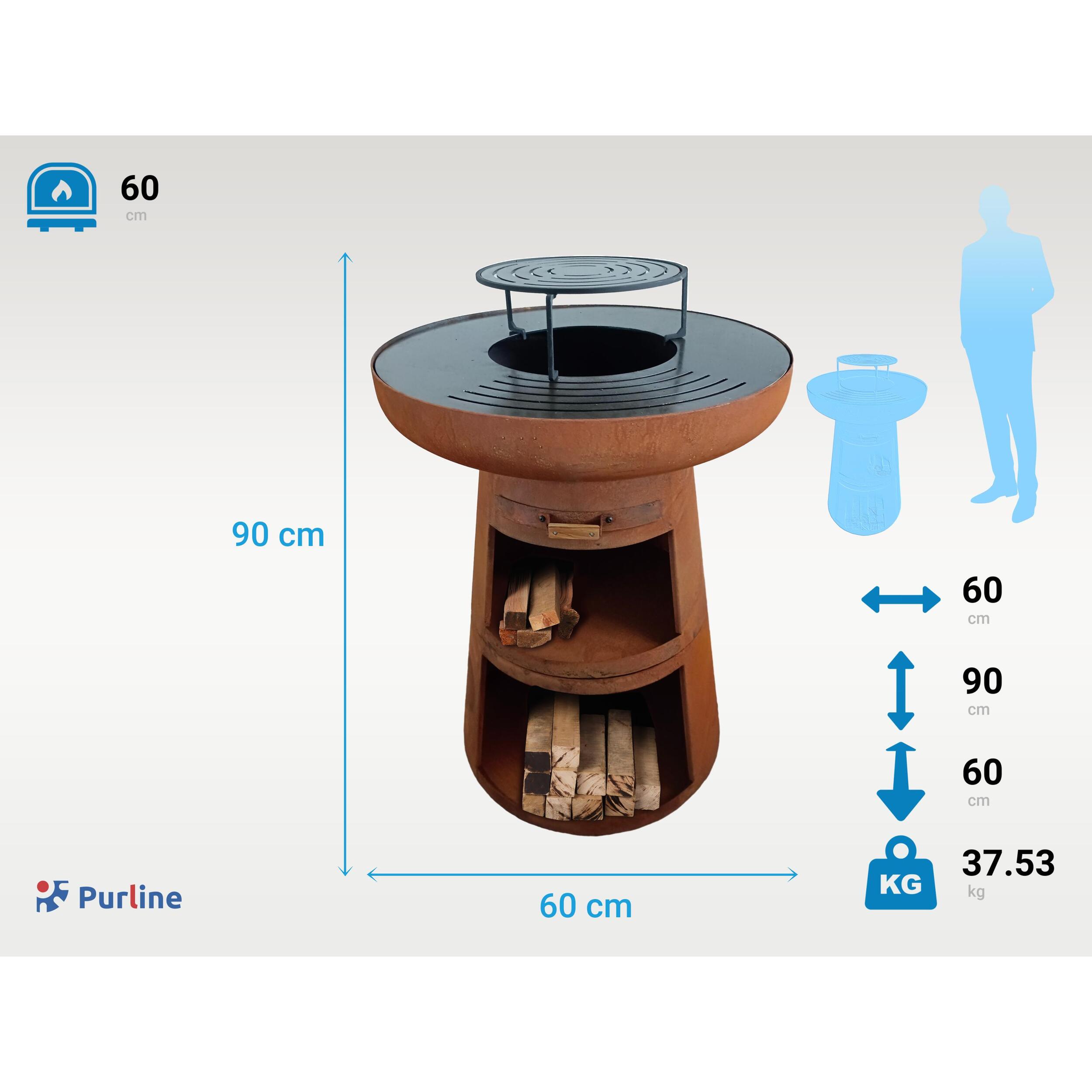 Barbecue rond avec plaque d'acier ronde et grille