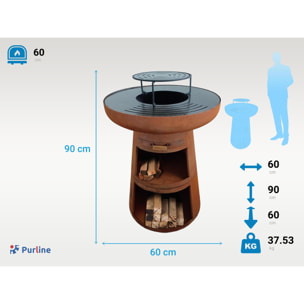 Barbecue rond avec plaque d'acier ronde et grille